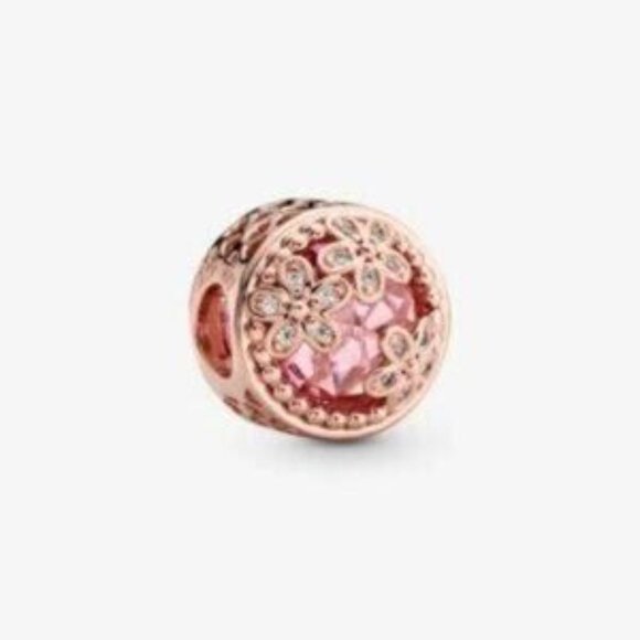 Rose Gold Floral Charm with Pink Crystal - Picture 2 of 5